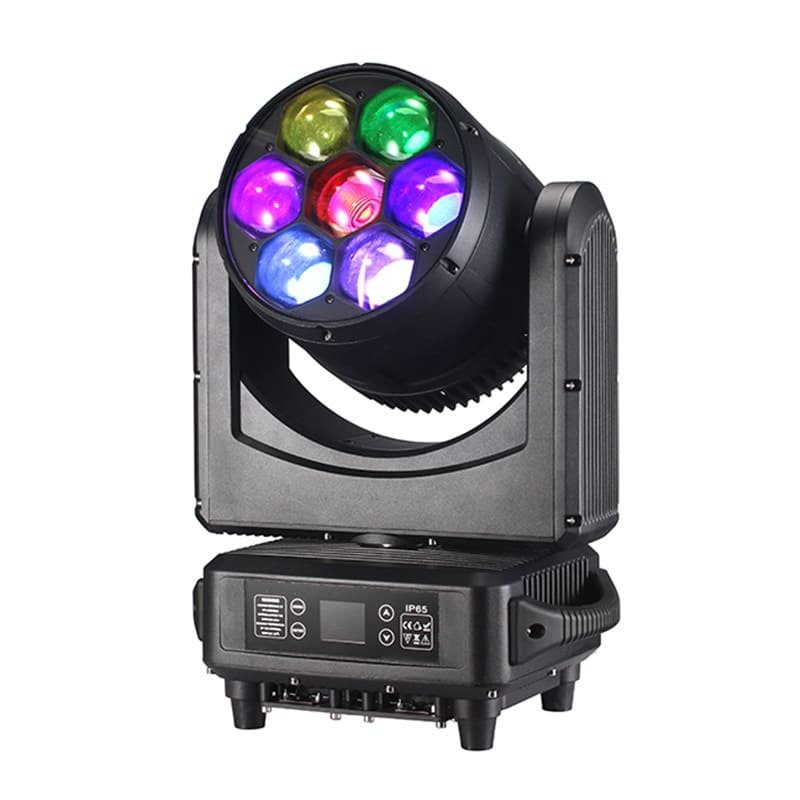 Outdoor IP65 rated LED Bee Eye Moving Wash Light with 7*60W RGBW 4IN1 configuration, perfect for vibrant lighting effects outdoors.