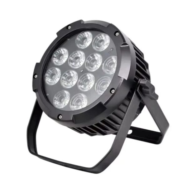 12x18W 6in1 RGBWA+UV LED Par Light front view showing 12 high-power LED array with die-cast aluminum housing