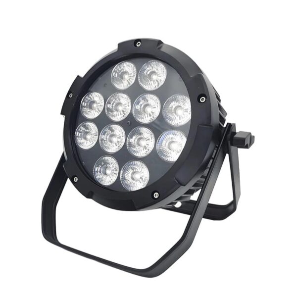 Professional outdoor event setup using multiple 12x18W wireless LED Par lights with colorful RGBWA+UV lighting effects