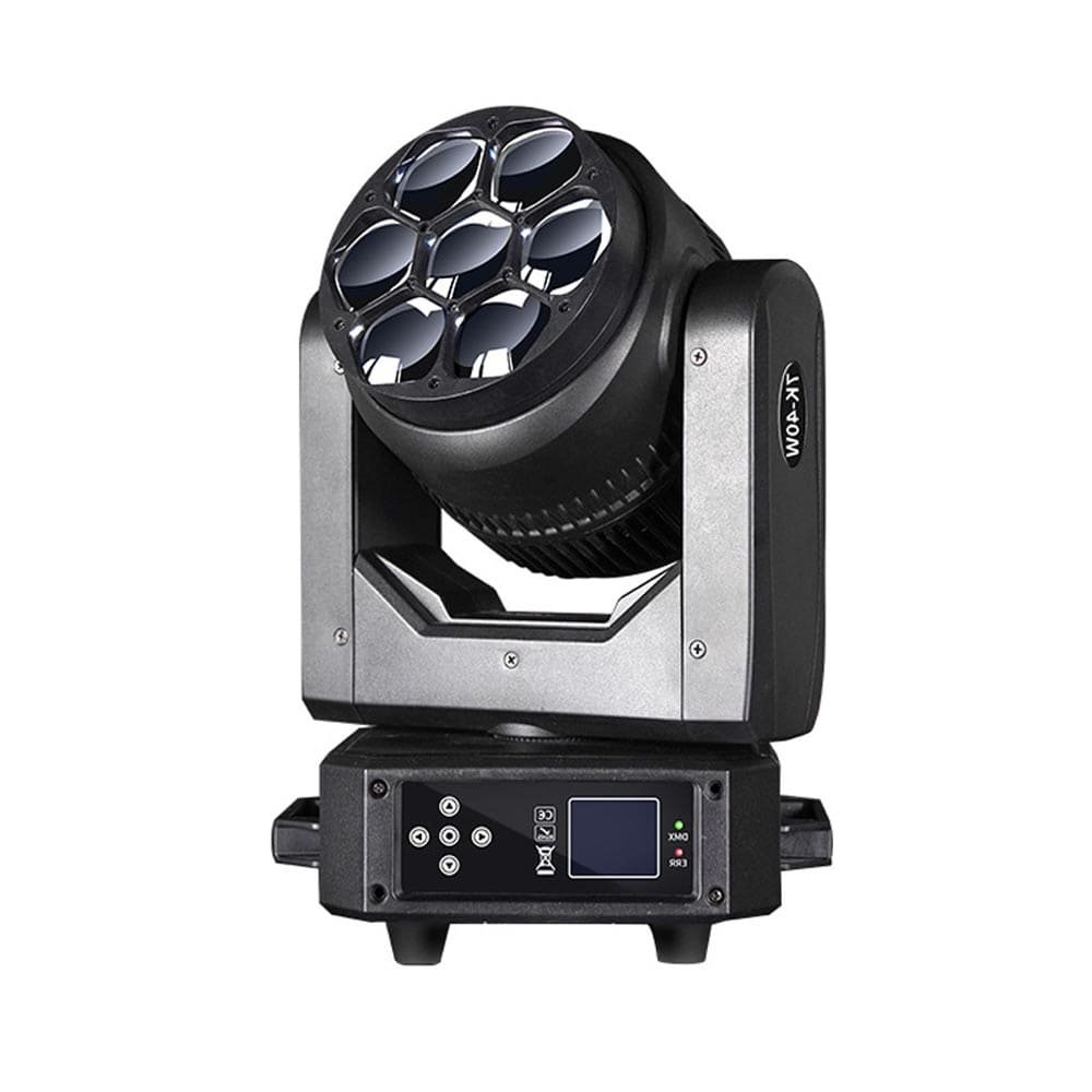 Rear panel and DMX connections of 7x40W RGBW moving head wash light