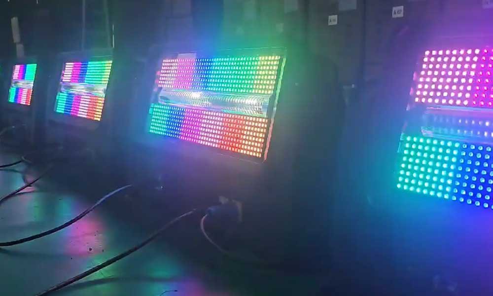 RGB color strobe lighting effect on outdoor stage
