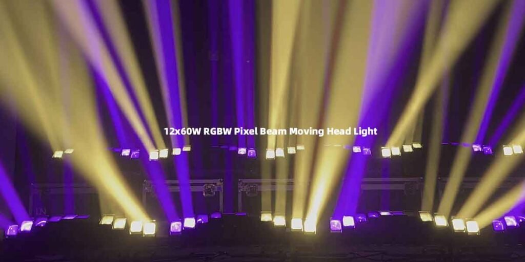 pixel beam moving head creating dynamic pixel chasing beam effects on stage