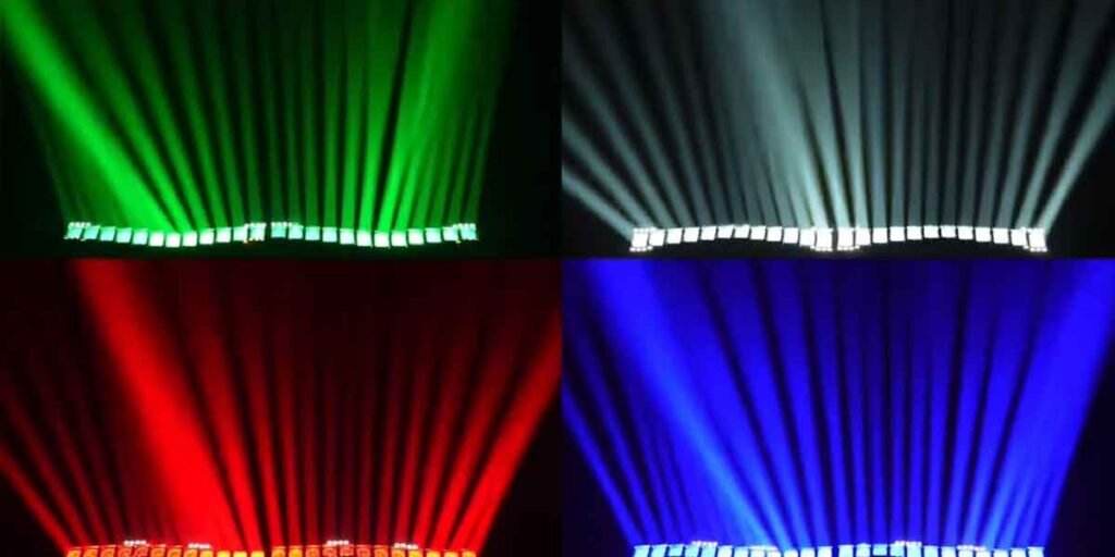 pixel beam moving head producing sharp aerial beam effects in concert lighting