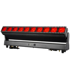 10×60W RGBW Zoom Pixel Beam Bar Moving Head Light showing red beam output